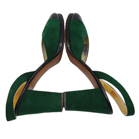 Vintage MCM Green Suede Patent Leather Heels Slingback Block Heel Mary Jane - Picture 5 of 11